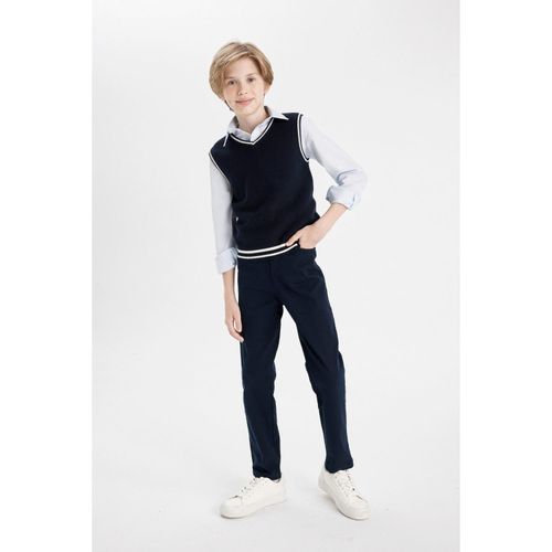 Boys' Navy Blue Straight Leg Gabardine Trousers