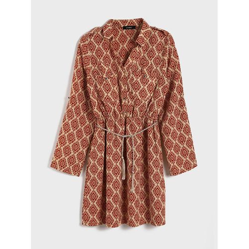 Patterned Long Sleeve Women's Shirt Dress