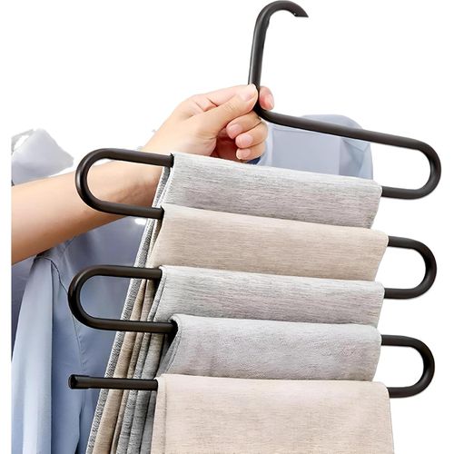 شماعة ملابس من المعدن غير قابلة للانزلاق بخمس طبقات، بتصميم حرف S لتوفير المساحة بشكل كبير في الخزائن وترتيب الملابس بكفاءة