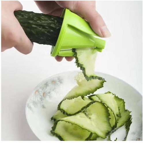 Handheld vegetable slicer with stainless steel blades, cucumber peeler with a manual serrated handle