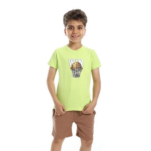Solid Pattern Cotton Pajama Set - Lemon Brown
