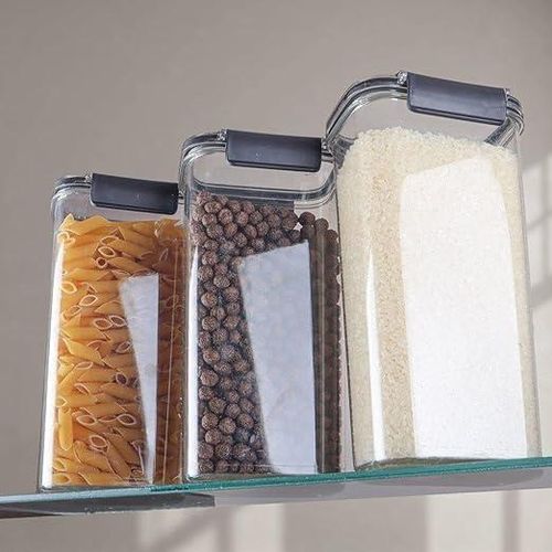 Acrylic Fridge Food Container Set of 3 Pieces with Airtight Lock Multi Color Sides - 1700ml