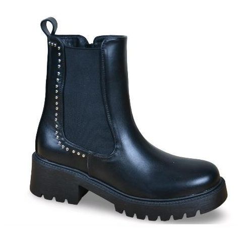 Women's Stylish Black Ankle Chelsea Boots with Studded Details & Chunky Sole