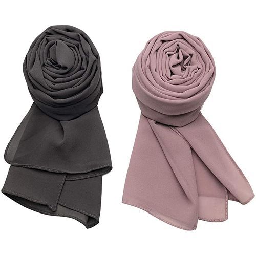 Bundle Of Two Plain Casual Chiffon Scarf Big Size - Multicolor