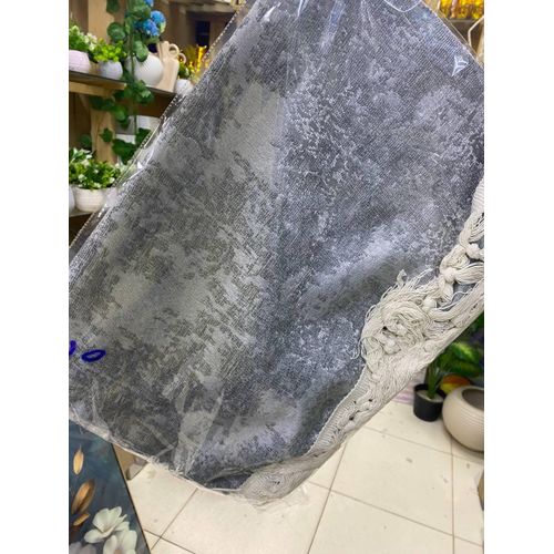 Luxurious Chenille Macrame Table Runner with Tassels - High Quality Material - 45cm x 2m - Color Gray
