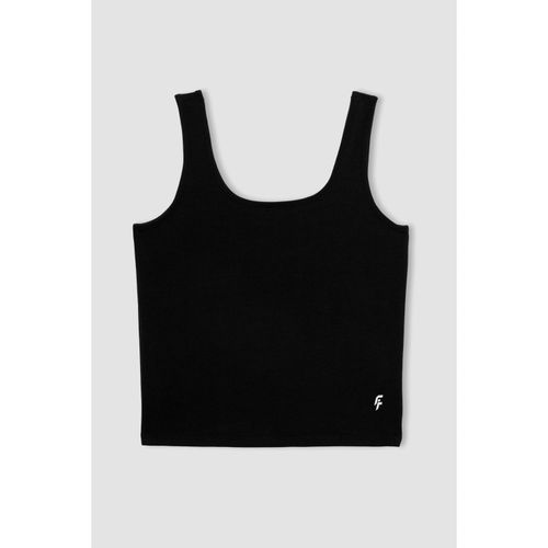 Slim Fit Slogan Crew Neck Sleeveless Tank Top - Black