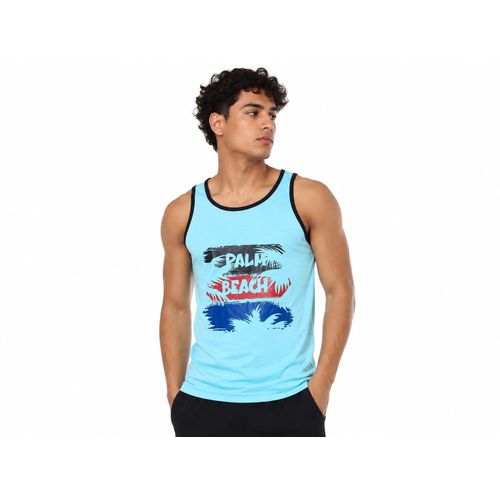 Men's sleeveless summer T-shirt with front prints.