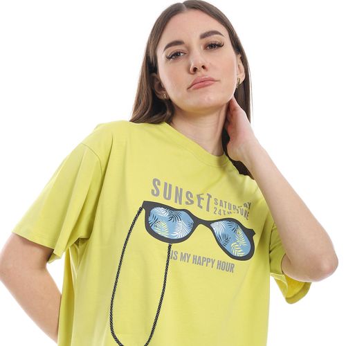 Printed Cotton T-shirt-Lemon-2684