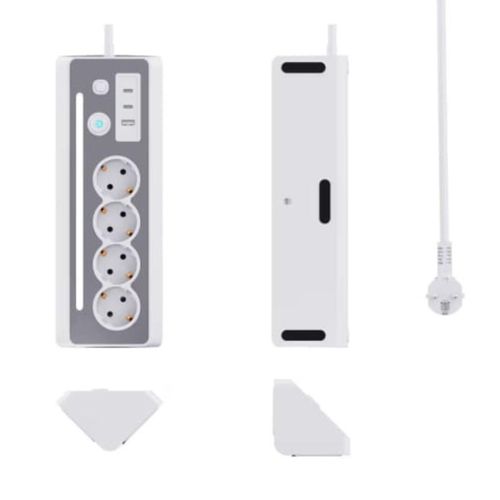 power strip Illuminated 4-outlet + 30W USB outlet + 2 15W Type-C outlets with a separate switchable lamp light and a 2-meter cable with a 10-year warranty