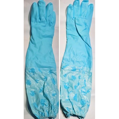 Pair rubber washing gloves blue