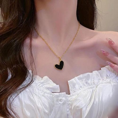 Stainless steel Golden heart necklace-Black heart necklace /The "Midnight Heart" Pendant – Timeless Elegance in Gold