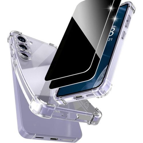 غطاء حماية شفاف من السيليكون الناعم بتصميم مقاوم للصدمات بأسلوب عسكري لهاتف سامسونج جالاكسي S25 مع حماية للكاميرا.