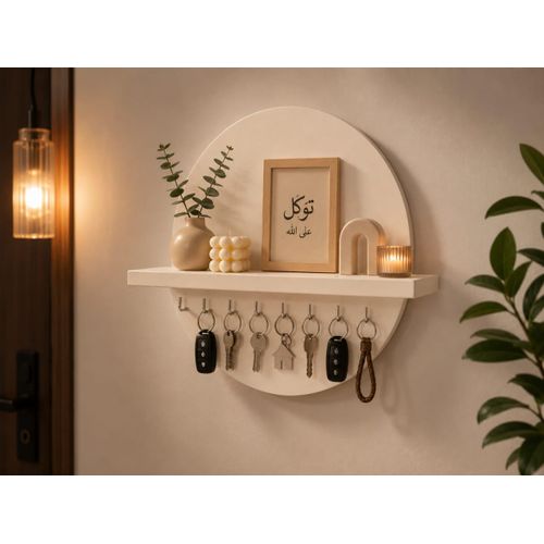 Modern round wall shelf for keys, contemporary decorative shelf