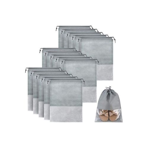 15-Piece Non-Woven Dust Proof Travel Shoe Bags Fabric Grey 32x44cm