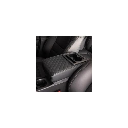 Car Armrest Console with Dual Cup Holder â Padded Black Leather