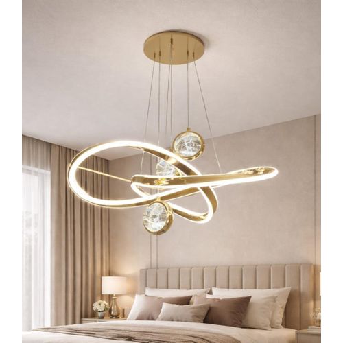 Modern LED 3-Light Chandelier Gold Remote