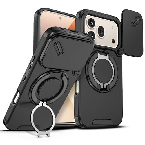 Compatible With Honor 600 Pro Sliding Camshield Ring Holder Phone Case (Black)