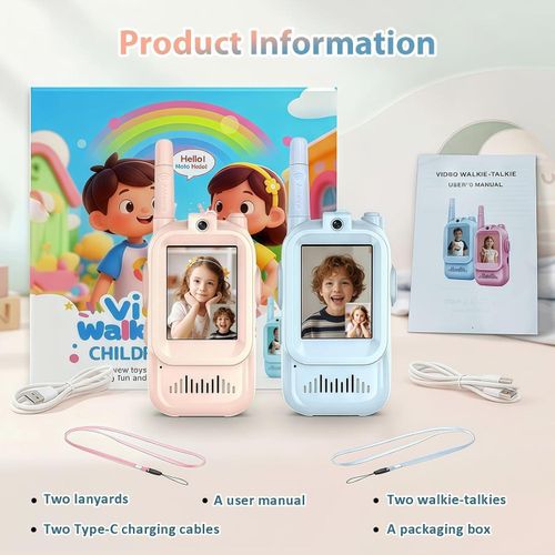 Video Walkie Talkies for Kids 2 Pack – 2.0 IPS Display Screen Intercom with Camera & Voice Changer – USB-C Rechargeable Long-Range Wireless Transceiver Toy for Outdoor Camping, Hiking & Travel – Pink & Blue Set (Ages 6+)