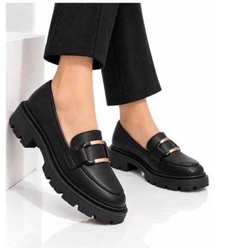 Women's Chunky Platform Loafer with Black & Gold Hardware