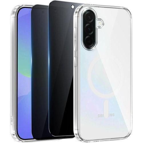 Magnetic Case for Samsung A15 with 2 Tempered Glass Anti-Spy Screen Protector, Compatible with MagSafe, Transparent Shockproof Silicone TPU Anti-Scratch Case Cover for Samsung Galaxy A15