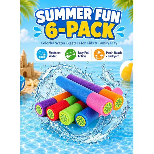 6 Pcs Water Guns Toys, Water Blaster Set Super Soaker Blaster Squirt Guns, Bulk Summer Outdoor Swimming Pool, Backyard, Beach Water Game Toys