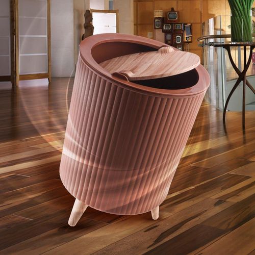 Modern Multi-Purpose Wastebasket with Wooden Legs, Plastic Body, for Kitchen, Bathroom, Office, Bedroom, Hotel (Brown)